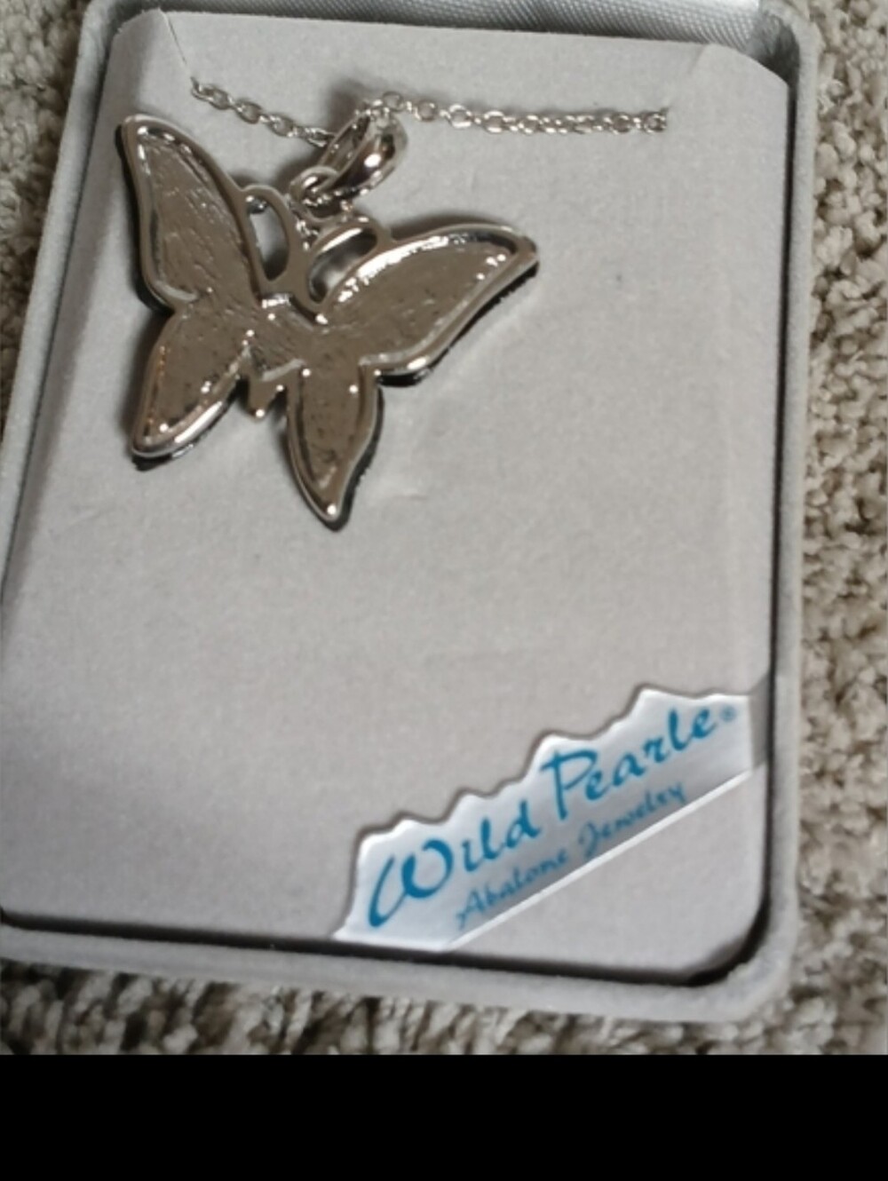 Abalone Shell Butterfly With Rhinestones | Silver Tone - Picture 6 of 6